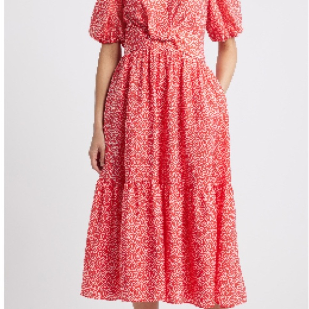 Caslon Red Printed Tiered Midi Dress NWOT
